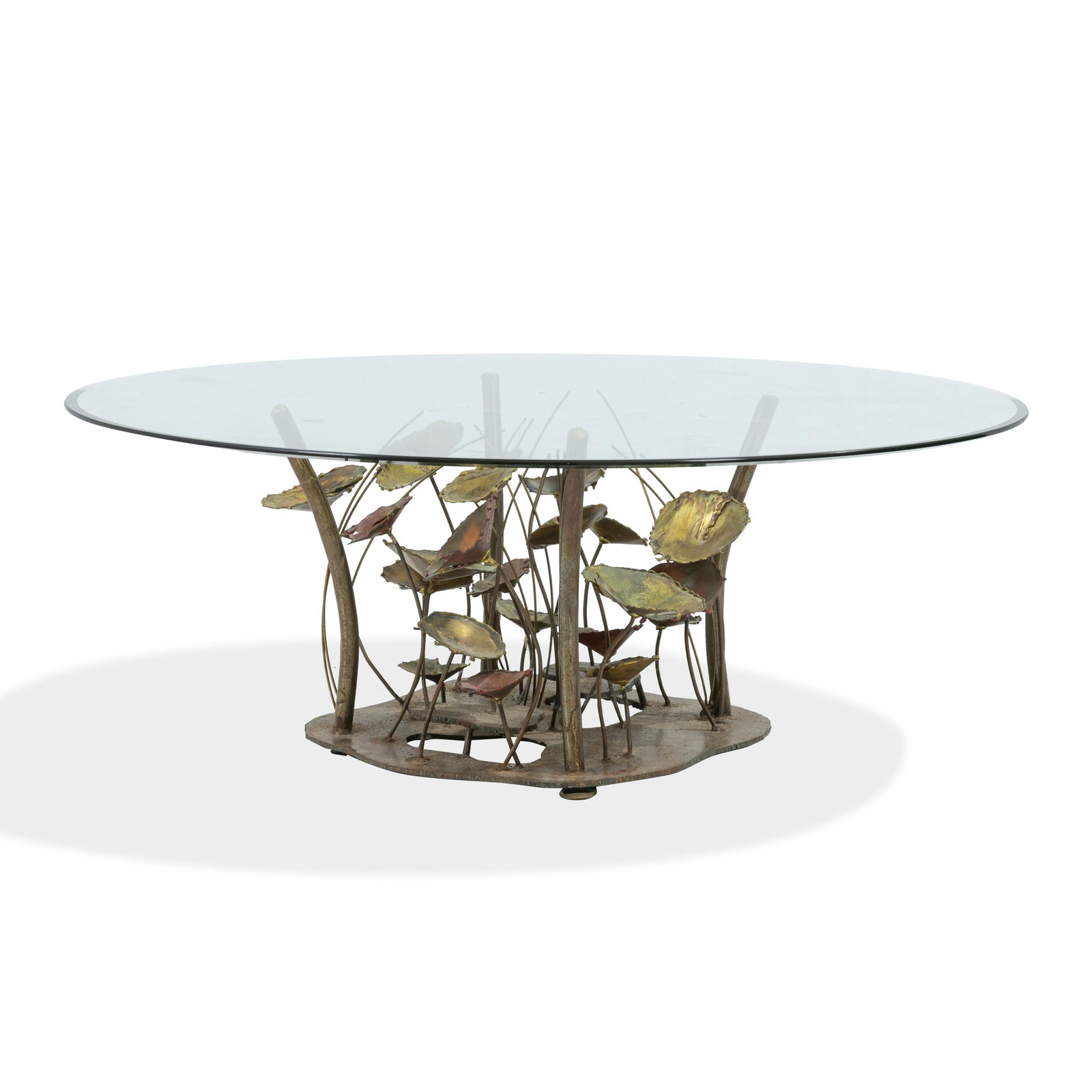 Silas Seandel - "Woodland Series" Coffee Table: Description - Silas Seandel iron and glass, "Woodland Series" coffee table. Dimensions - 16" x 42"