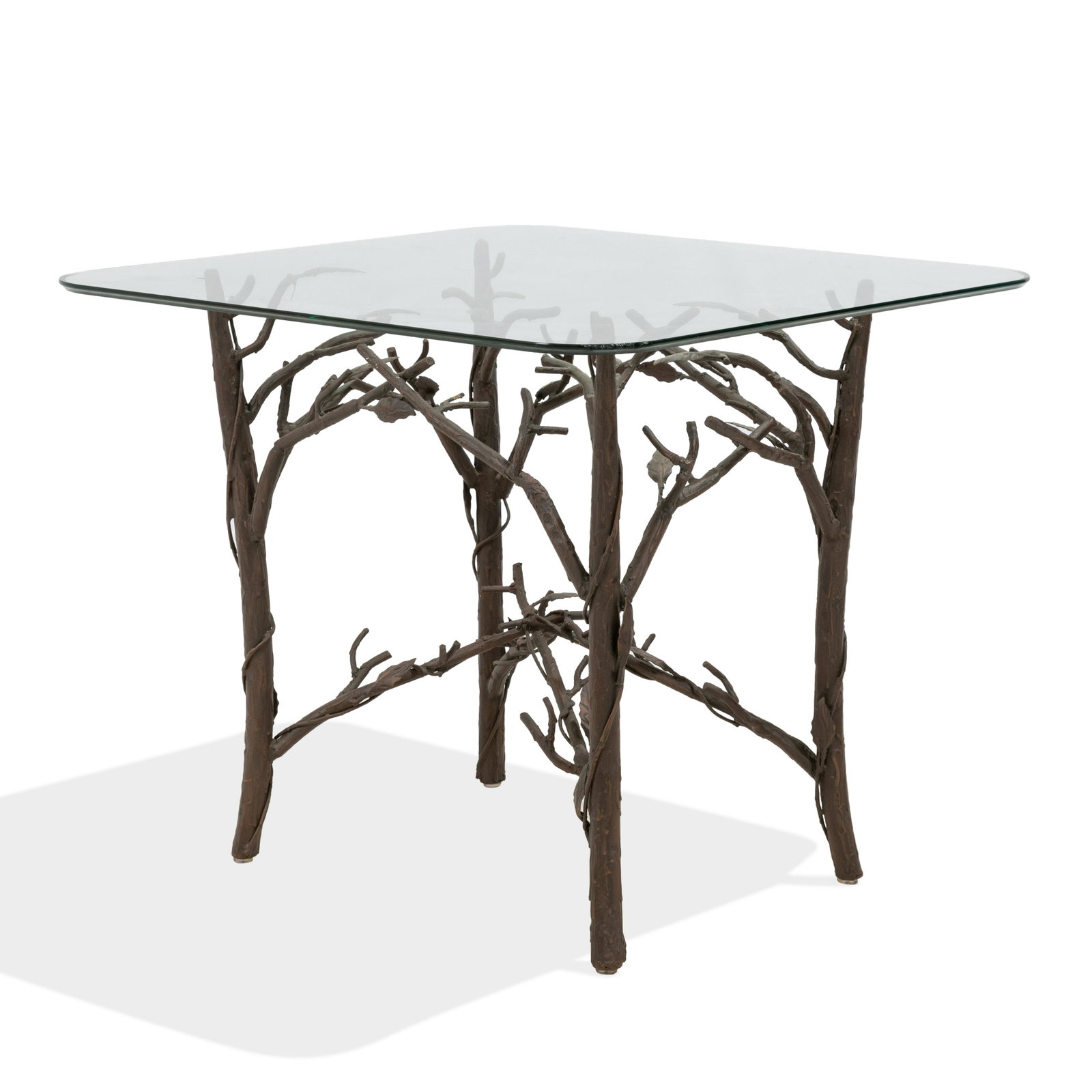 Twig Iron and Glass End Table: Description - Twig iron and glass top end table. Dimensions - 23" x 27"