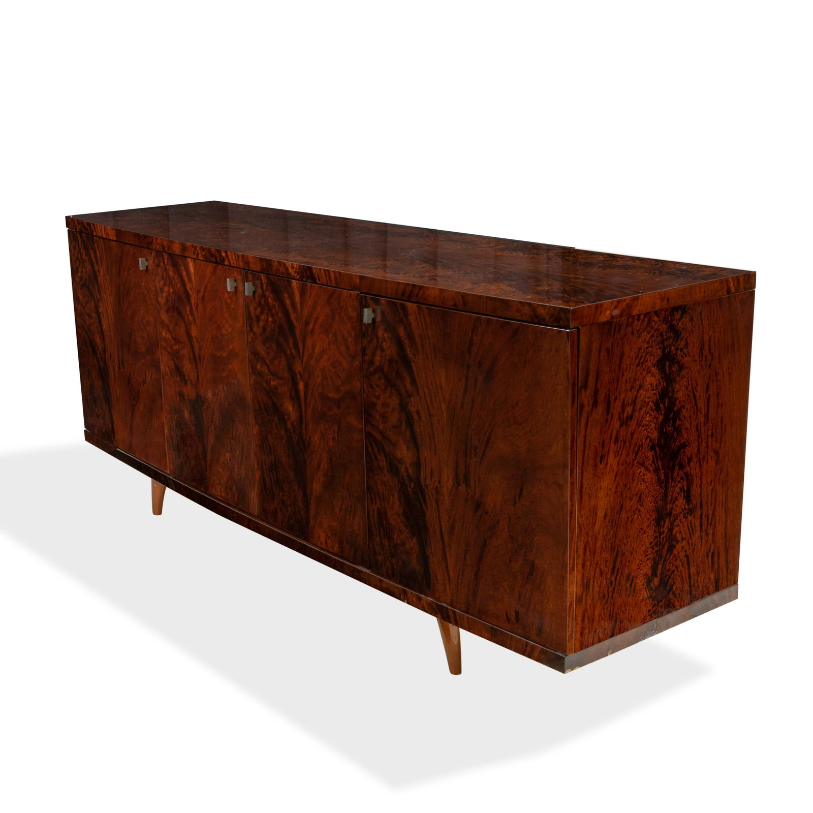 Maurice Villency - Lacquered Buffet: Description - Maurice Villency high gloss buffet. Interior contains shelves. Dimensions - 31" x 81" x 21"