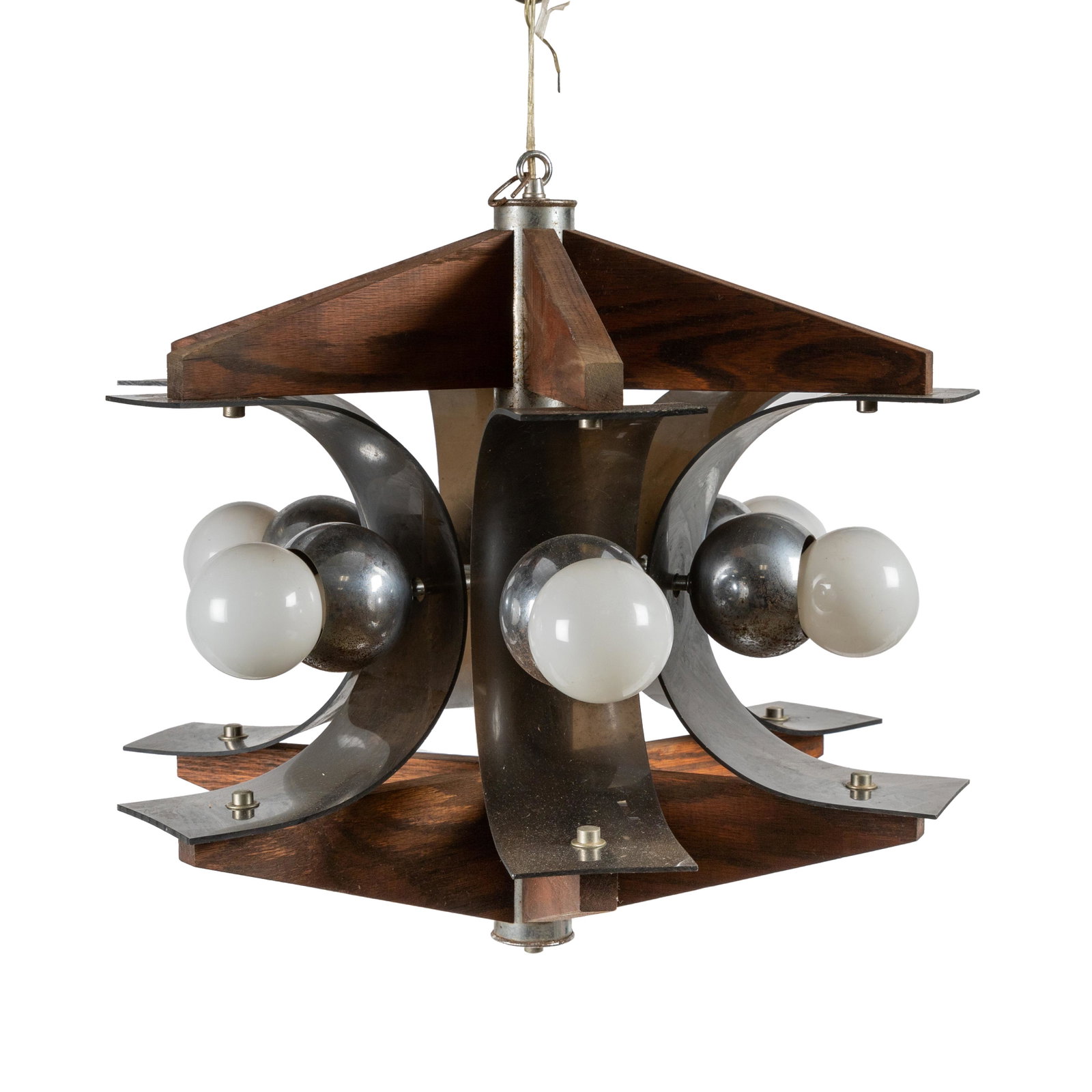 Eyeball Style Fixture: Description - Eyeball style wood, lucite and chrome fixture. Dimensions - 19" x 22"