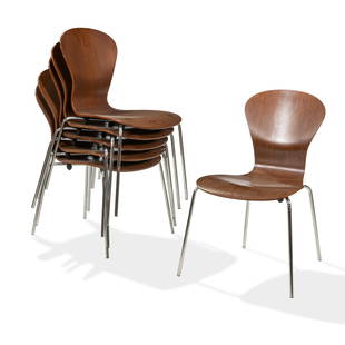 Ross Lovegrove - Knoll - Chairs - 6: Description - Ross Lovegrove for Knoll set of 6 walnut and chrome chairs, signed under seats. Dimensions - 32" x 18" x 20"
