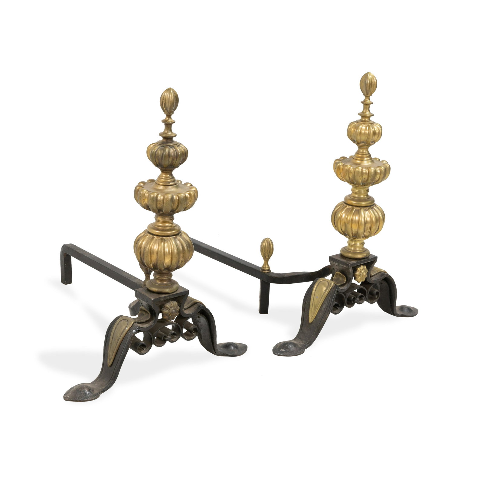 Large Iron and Brass Andirons (1 of 3)