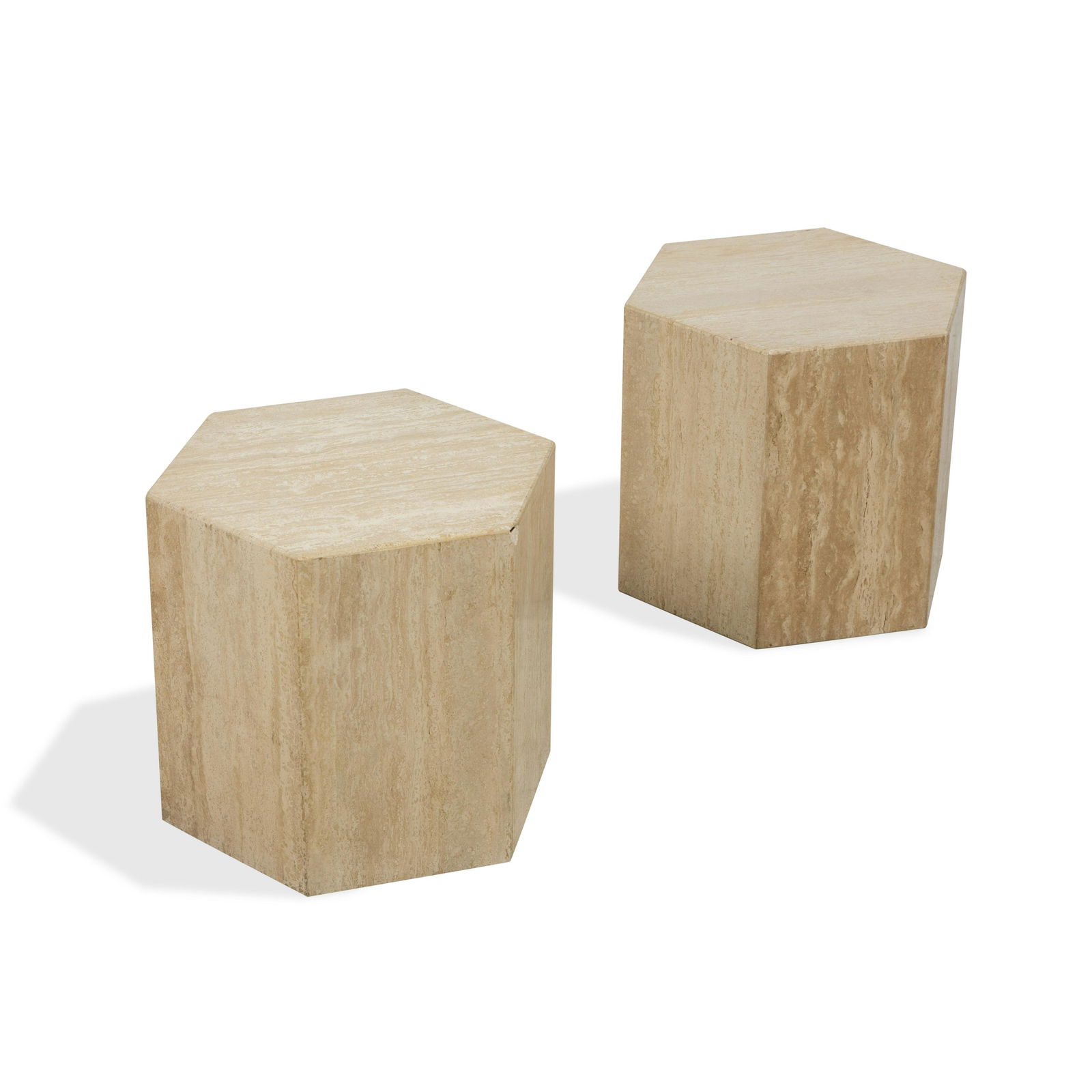 Hexagonla Travertine Pedestal Tables (1 of 3)