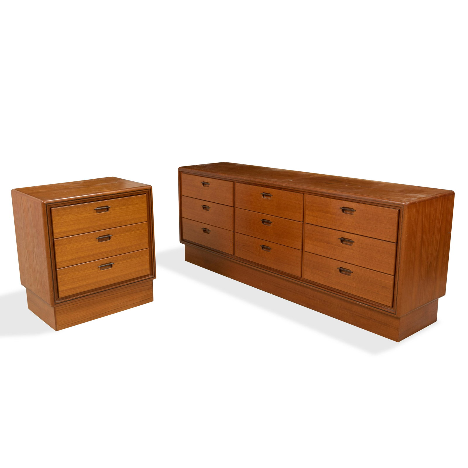 Mid Century Danish Dresser and Nightstand: Description - Mid century Danish dresser and matching nightstand. Dimensions - dresser- 28" x 70" x 18"