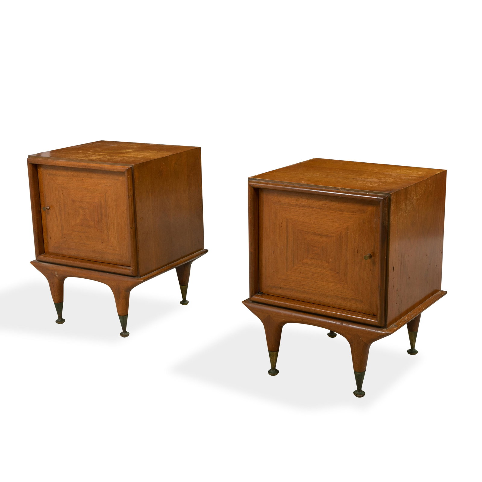 Walnut Nightstands: Description - Walnut nightstands with brass feet. Dimensions - 26" x 21" x 18"