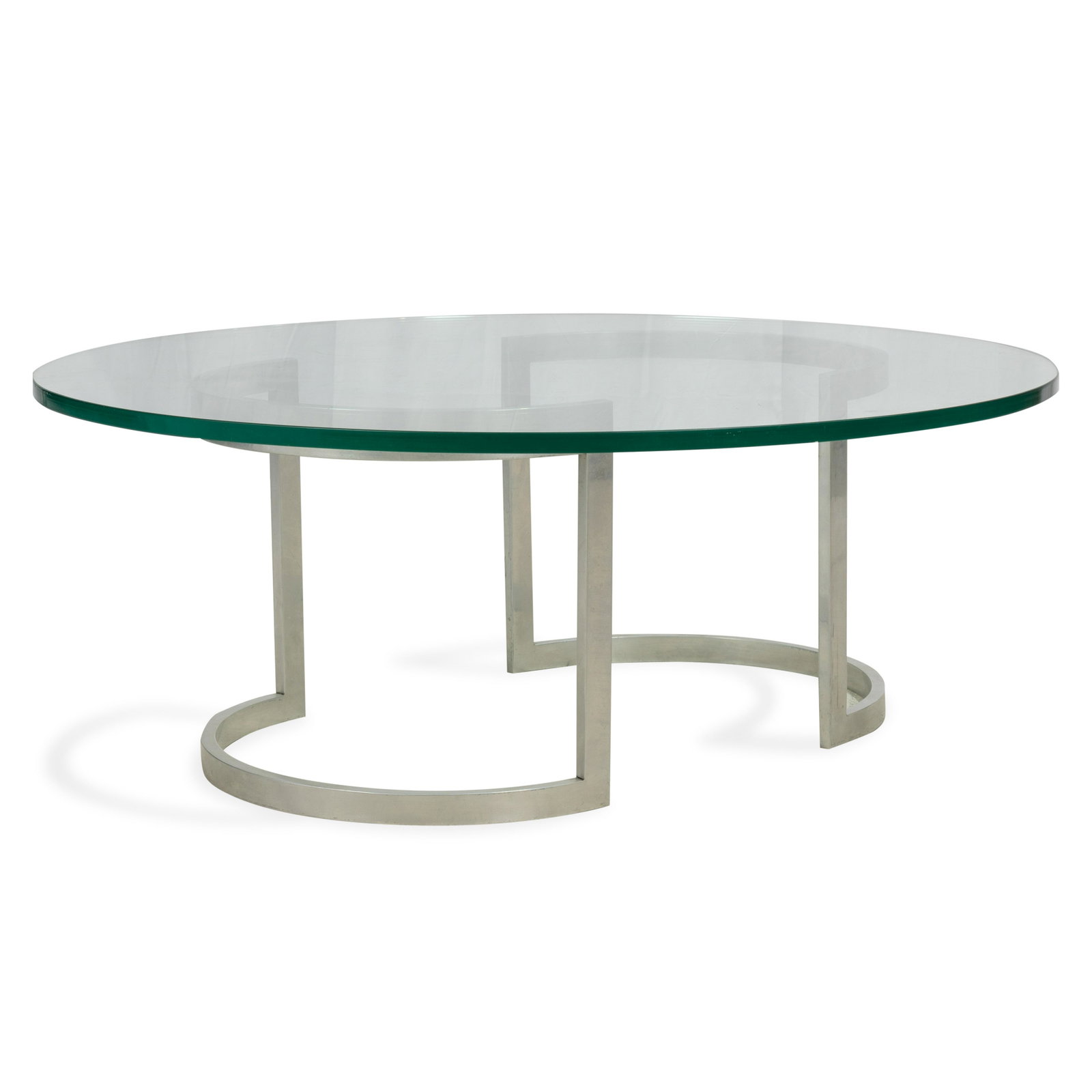 Aluminum and Glass Coffee Table: Description - Aluminum and glass coffee table. Dimensions - 16" x 42"