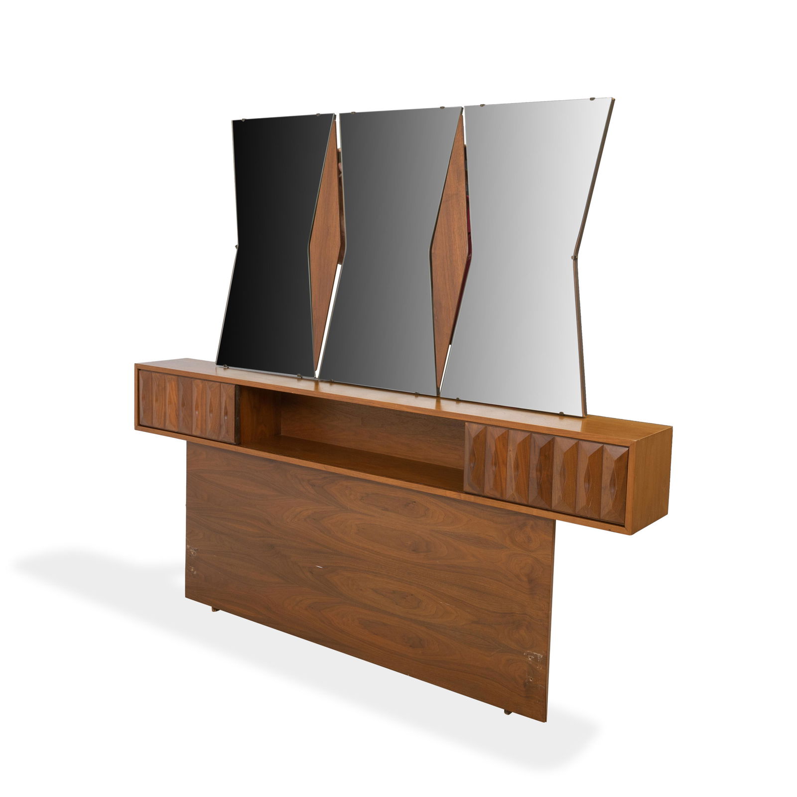 Faceted Walnut Queen Headboard and Mirror (1 of 3)