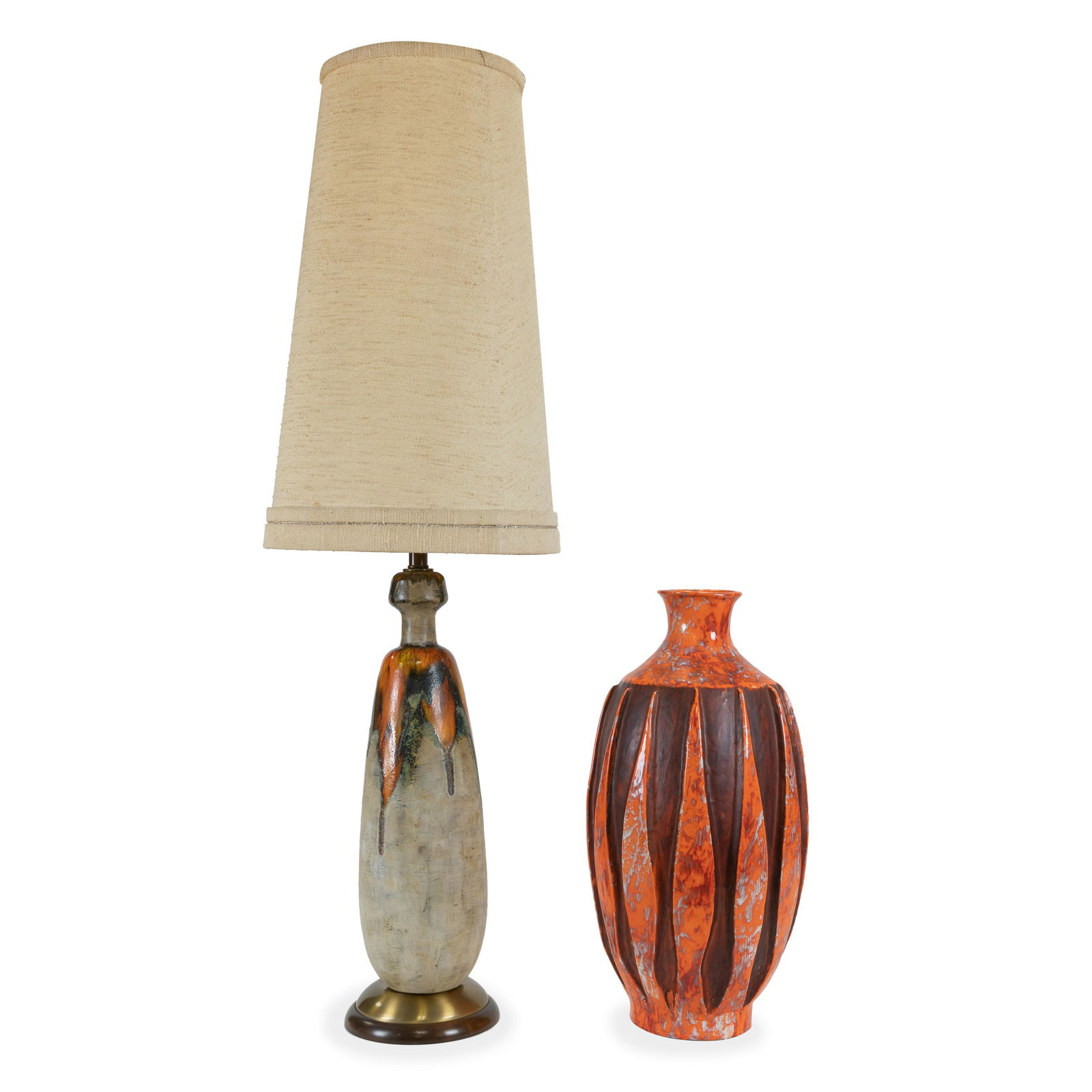 Mid Century Pottery Lamp and Vase (1 of 3)