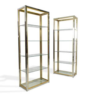 Renato Zevi - Brass and Chrome Etageres: Description - Pair of Renato Zevi brass and chrome etageres. Dimensions -79 x30 x15