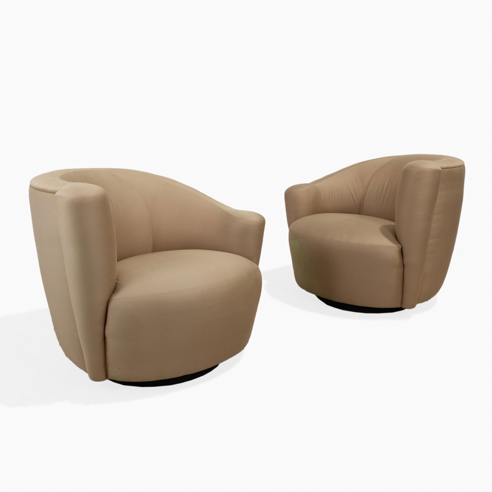 Vladimir Kagan - Weiman - Swivel Chairs: A pair of Vladimir Kagan for Weiman Nautilus swivel chairs. 30" x 37" x 34"