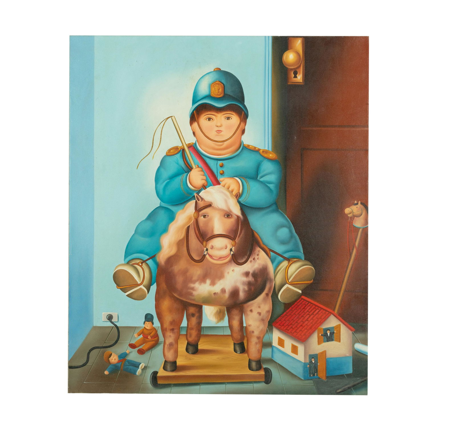 After Fernando Botero - Oil on Canvas: Description - After Fernando Botero oil on canvas. Dimensions - 47" x 39"