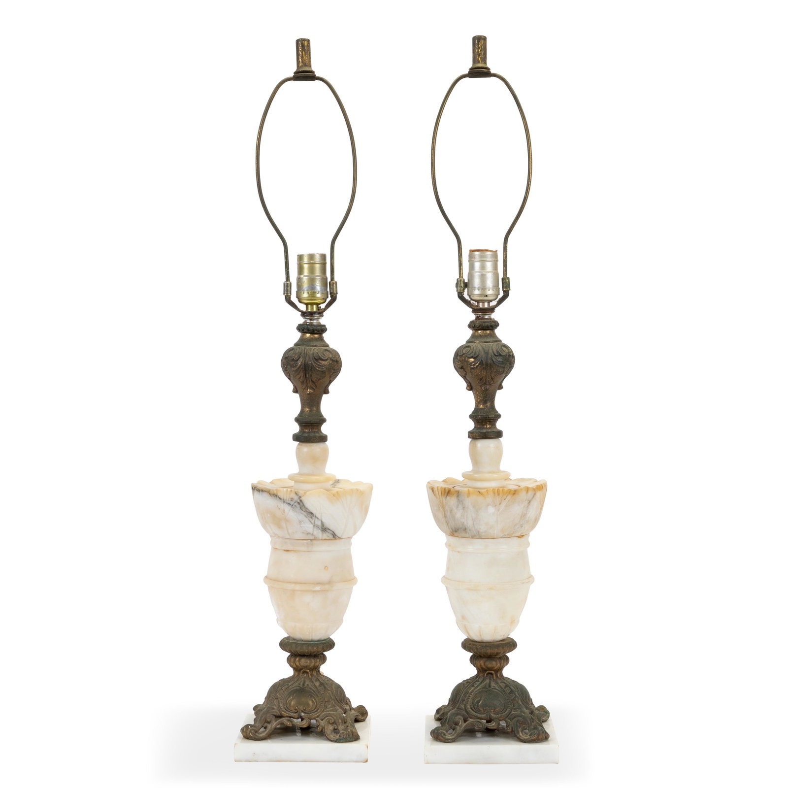 Alabaster Lamps - Pair: Description - Pair of alabaster lamps. Dimensions - Height - 31.5"