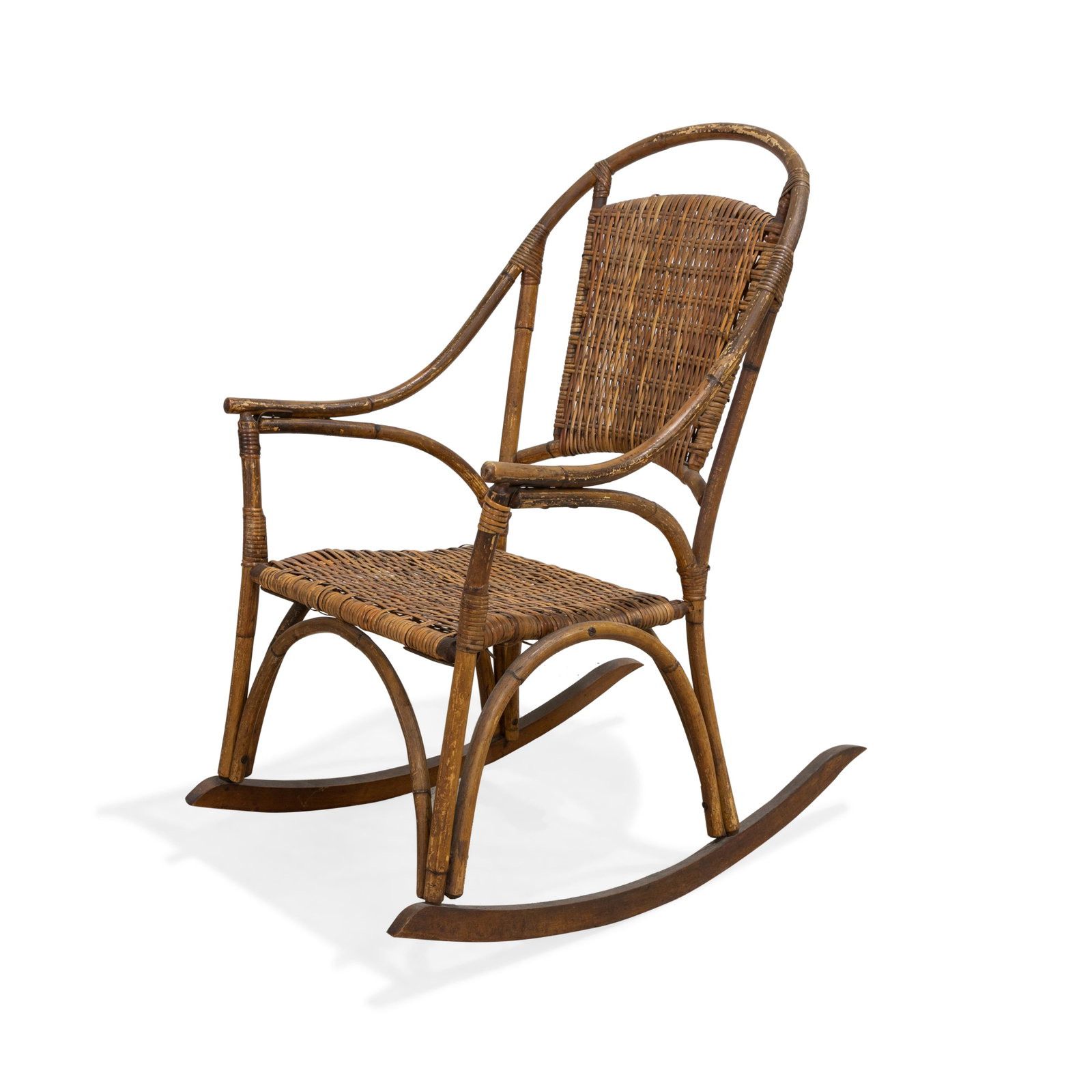 Rattan and Wicker Rocking Chair: Description - Rattan and wicker rocking chair. Dimensions - 38" x 29" x 22"