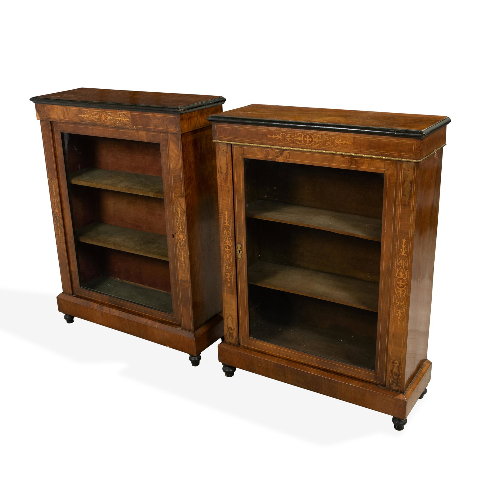 Inlaid Bookcases - Near Pair: Description - Near pair inlaid bookcases. Dimensions - 41" x 31" x 11"