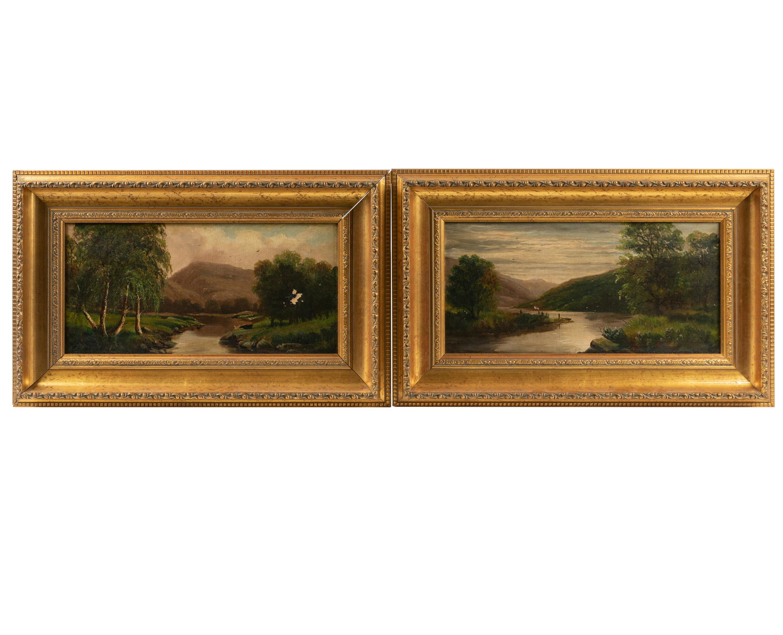 Hudson River School - Oil on Canvas - 2: Description - Hudson River School oil on canvas, two unsigned. Dimensions - frame- 13.5" x 21.5"