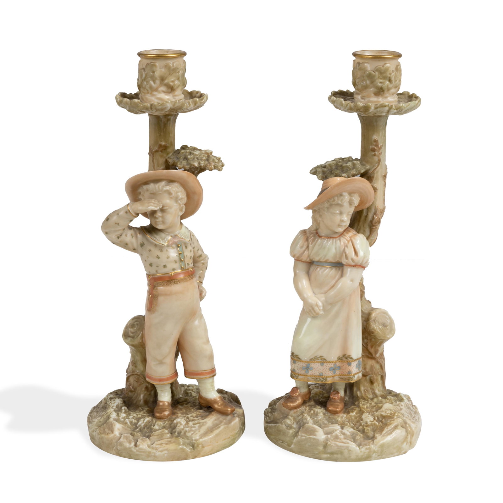Royal Worcester - Boy and Girl Candlesticks: Description - Signed Hadley Royal Worcester # 1141 boy and girl candlesticks. Dimensions - 10.75" tall