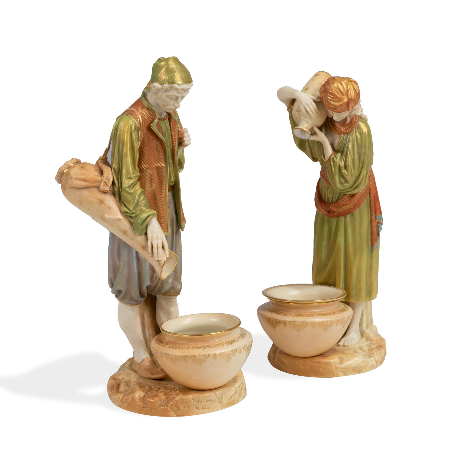 Royal Worcester - Man and Woman: Description - Signed Hadley Royal Worcester man and woman. Dimensions - 14.25" tall