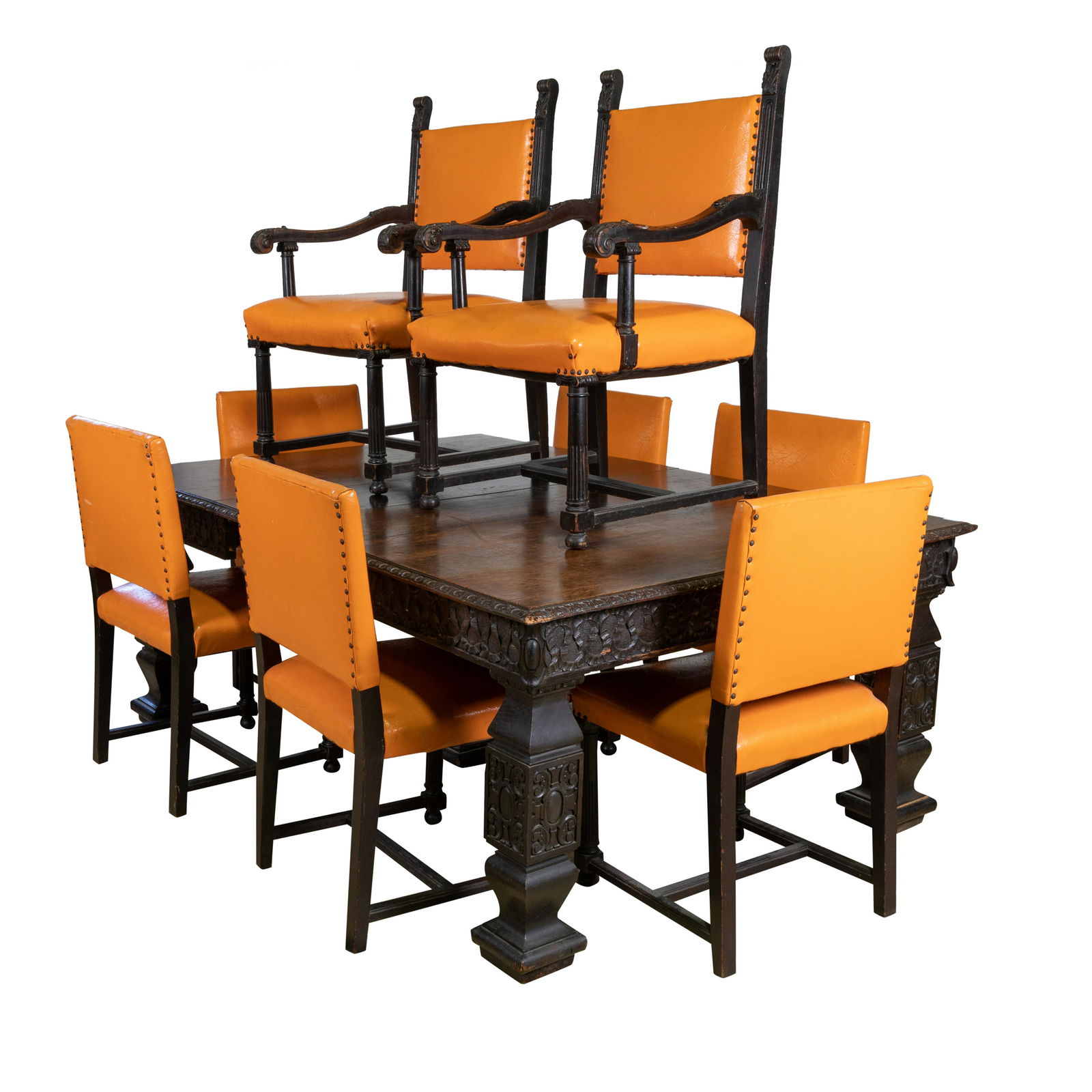 Massive Carved Oak Dining Table and 8 Chairs (1 of 6)