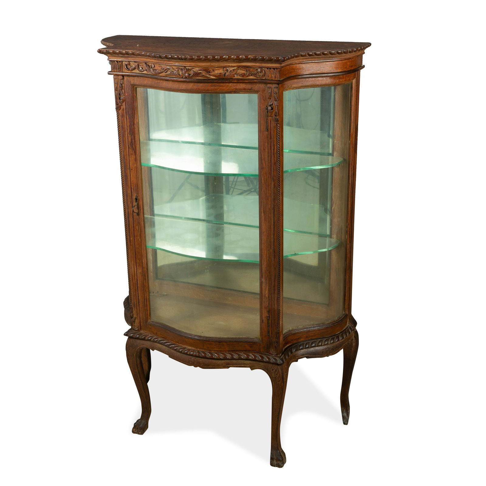 Serpentine Glass Oak Curio Cabinet (1 of 4)