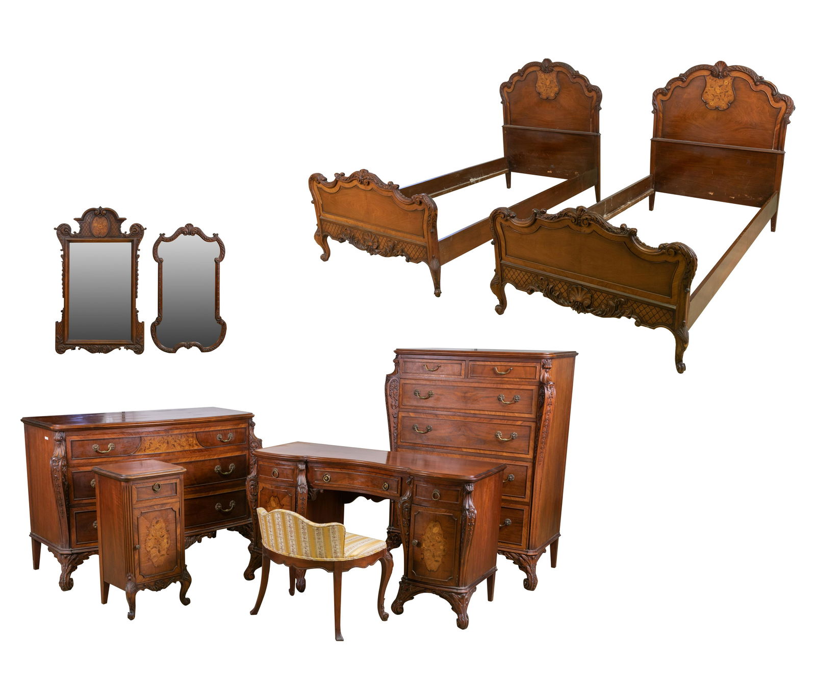 French Style Walnut Bedroom Set - 9 Piece (1 of 13)