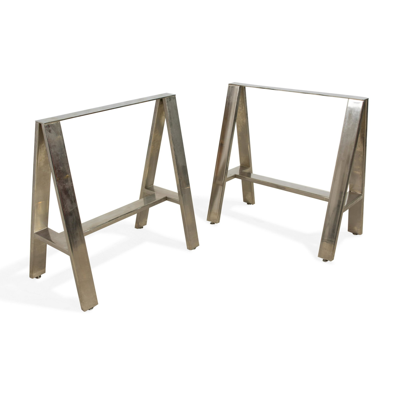Milo Baughman Style - Chromed Steel Sawhorses: Description - Pair of Milo Baughman style chromed steel sawhorses. Dimensions - 30.5" x 15.5" x 30"
