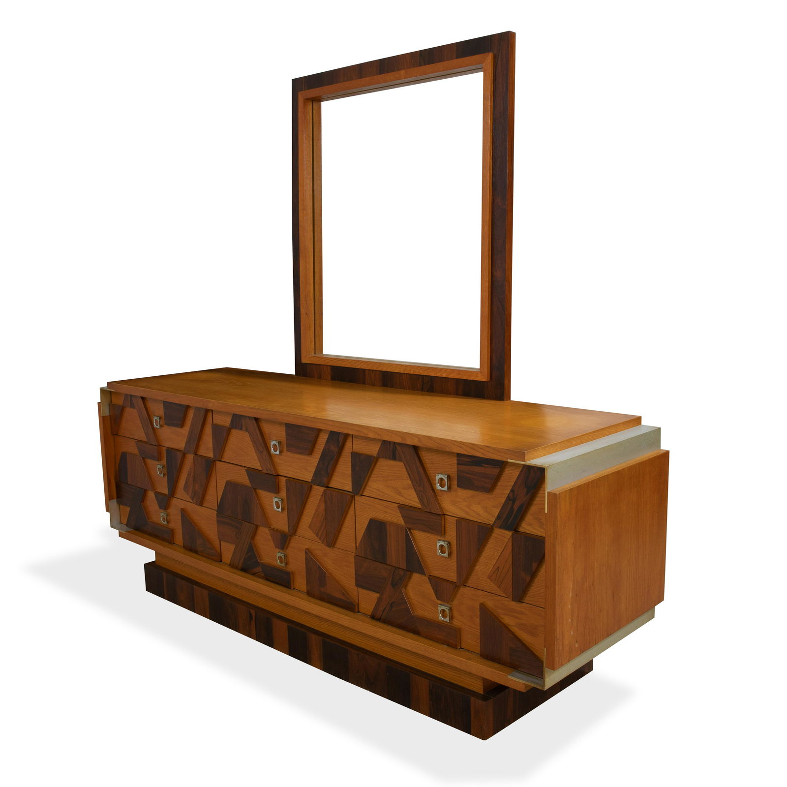 Brutalist Mixed Wood Credenza with Mirror (1 of 4)
