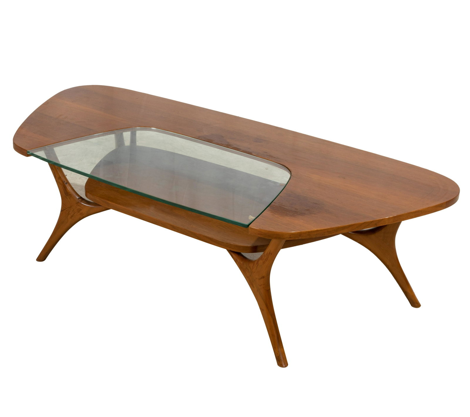 Walnut Floating Glass Coffee Table: Description - Walnut floating glass coffee table. Dimensions - 15" x 50" x 24"