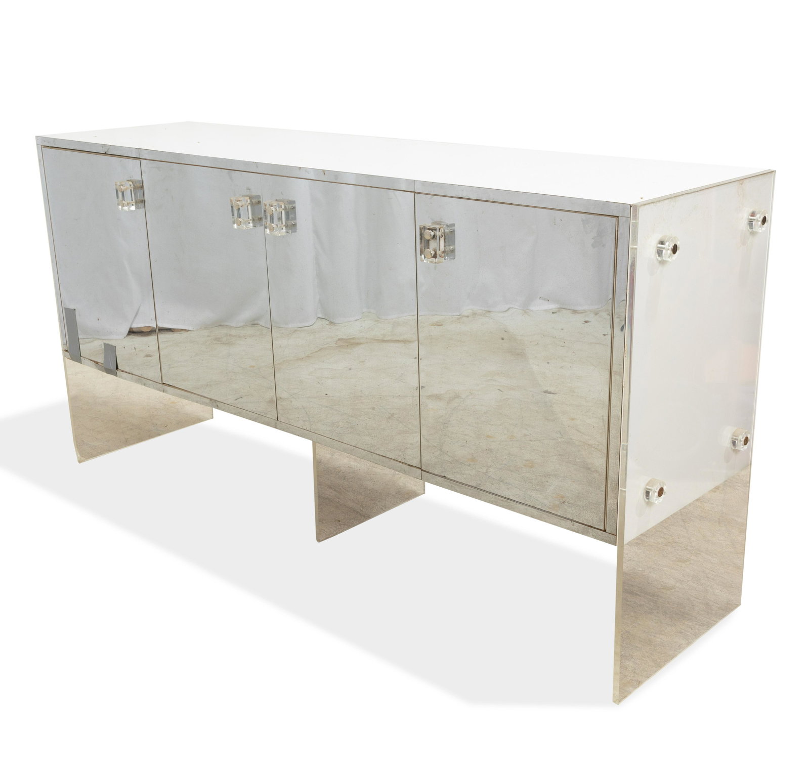 Milo Baughman - Chrome and Lucite Credenza: Description - Milo Baughman chrome and lucite credenza. Dimensions - 34" x 67" x 18"