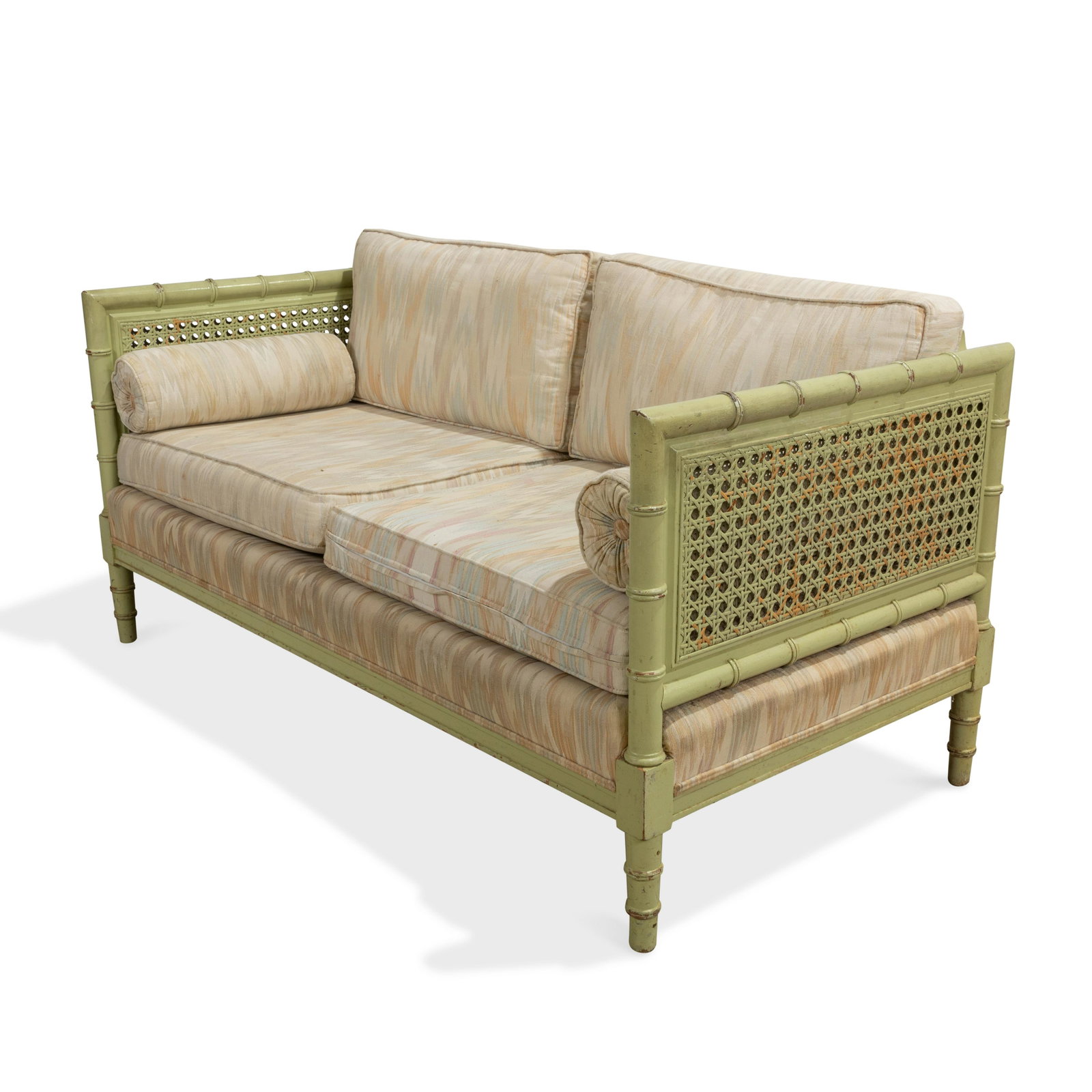 Faux Bamboo Loveseat: Description - Faux bamboo rattan detail loveseat. Dimensions - 28" x 59" x 29.5"