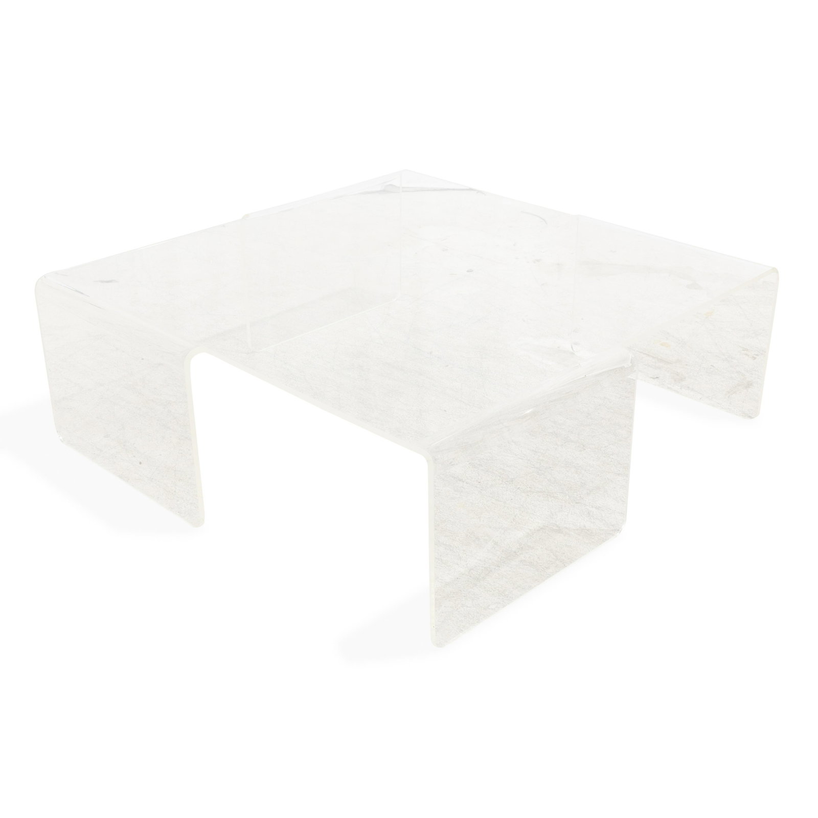 Spiros Zakas - Lucite Sculpted Coffee Table: Description - Spiros Zakas lucite sculpted large coffee table. Dimensions - 15" x 45" x 45"