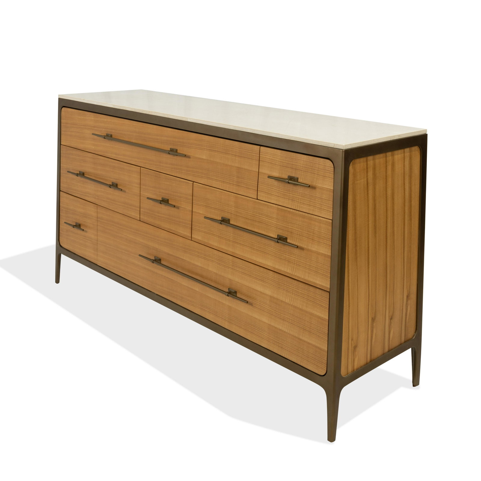 Modern Style Dresser: Description - Modern style dresser with stone top. Dimensions - 38" x 68" x 18"