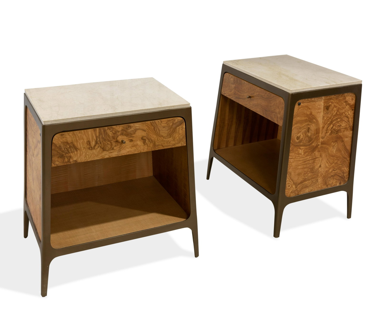 Caracole - Burl and Stone Nightstands: Description - Caracole burl and stone nightstands. Dimensions - 29" x 24" x 17"