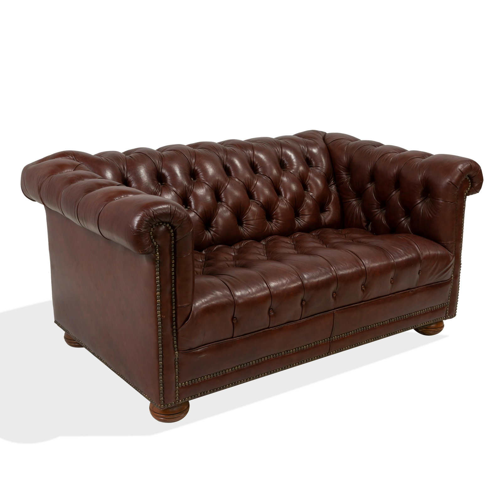 Leather Chesterfield Sofa: Description - Leather chesterfield sofa. Dimensions - 27" x 58" x 38"