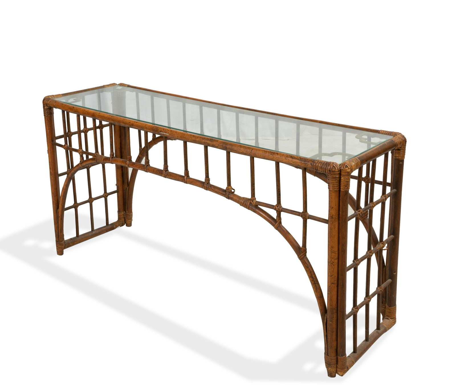 Rattan and Brass Console Table (1 of 3)