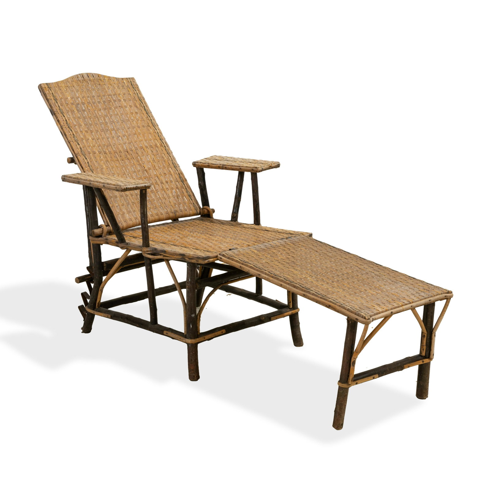 Hickory and Cane Reclining Lounge Chair: Description - Hickory and cane reclining lounge chair. Dimensions - as shown- 36" x 60" x 27"