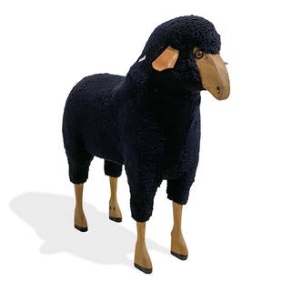 Hanns Peter Krafft - Wool Sheep: Description - Hans Peter Krafft pine wood, wool and leather labeled sheep. Dimensions - 35" x 10" x 31"