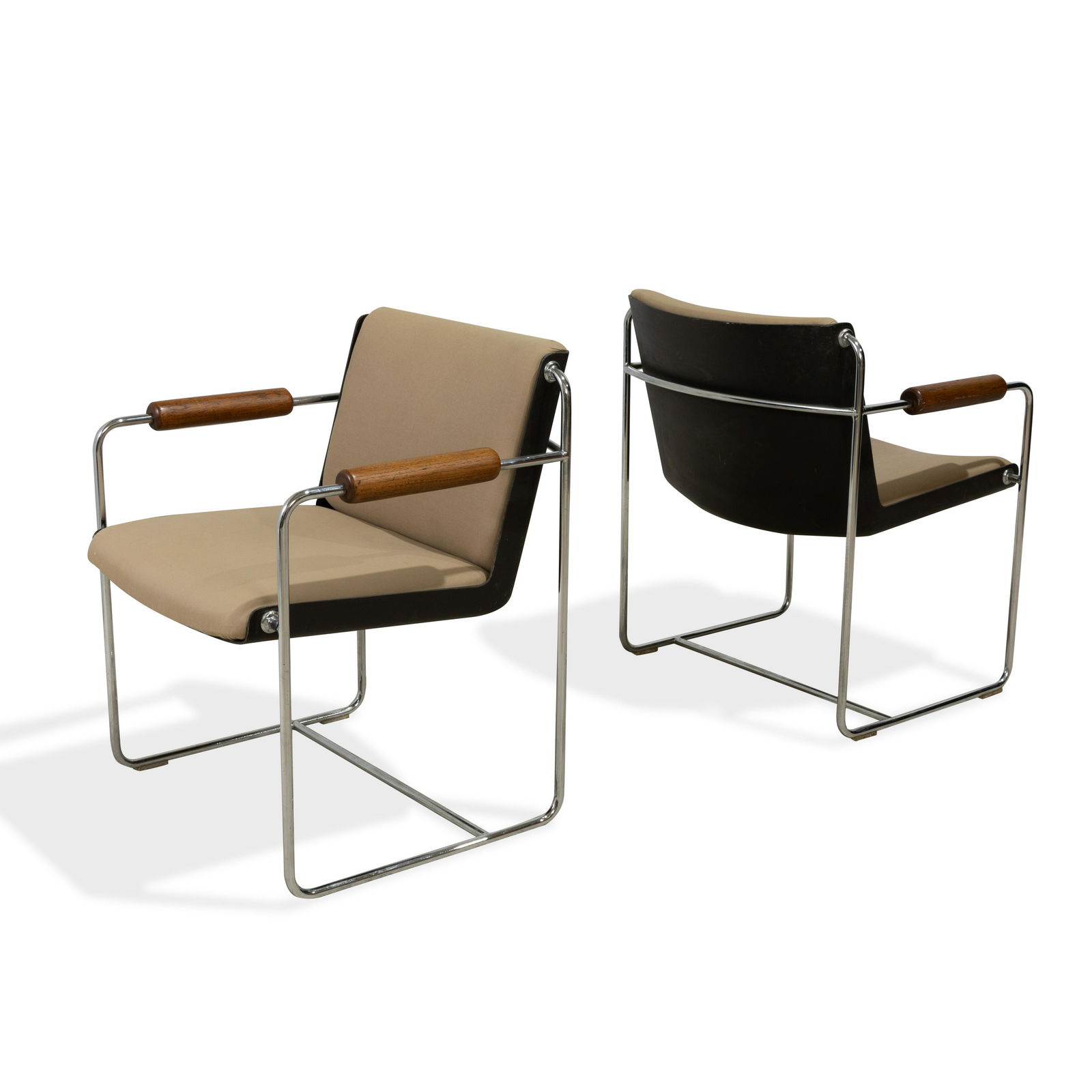 Chrome and Wood Arm Chairs - Pair (1 of 4)