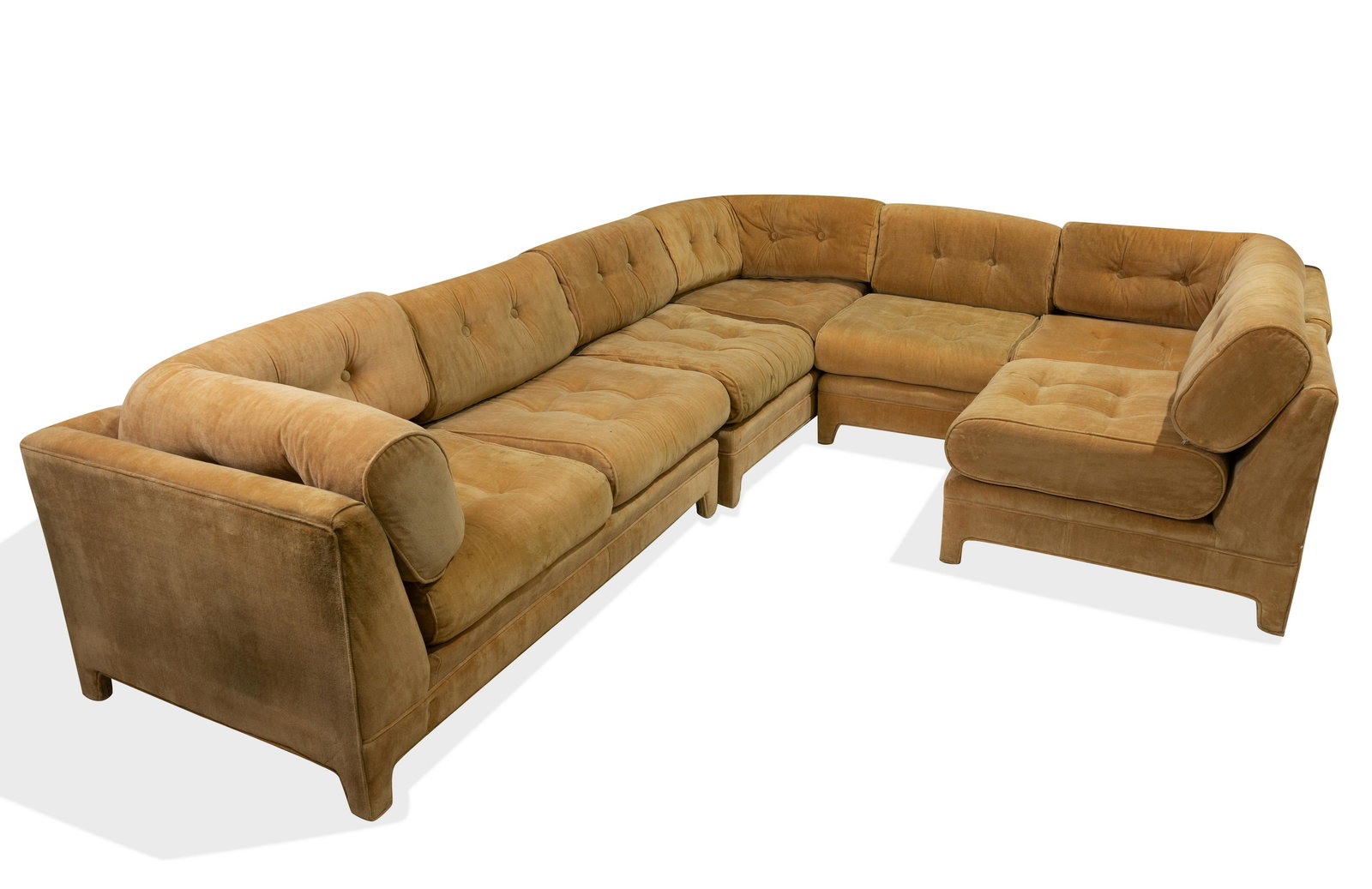 Large Mid Century Sectional: Description - Large mid century sectional. Dimensions - each longer section 31" x 62" x 35" seat height- 17"