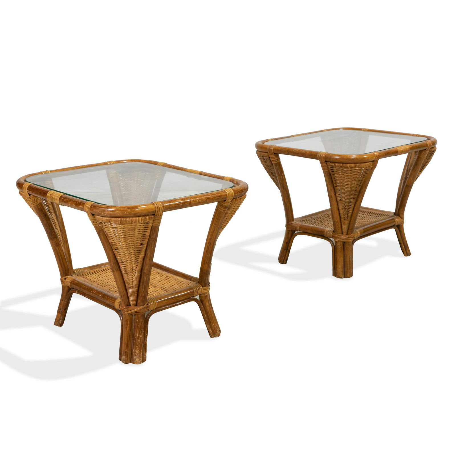 Rattan End Tables - Pair (1 of 3)