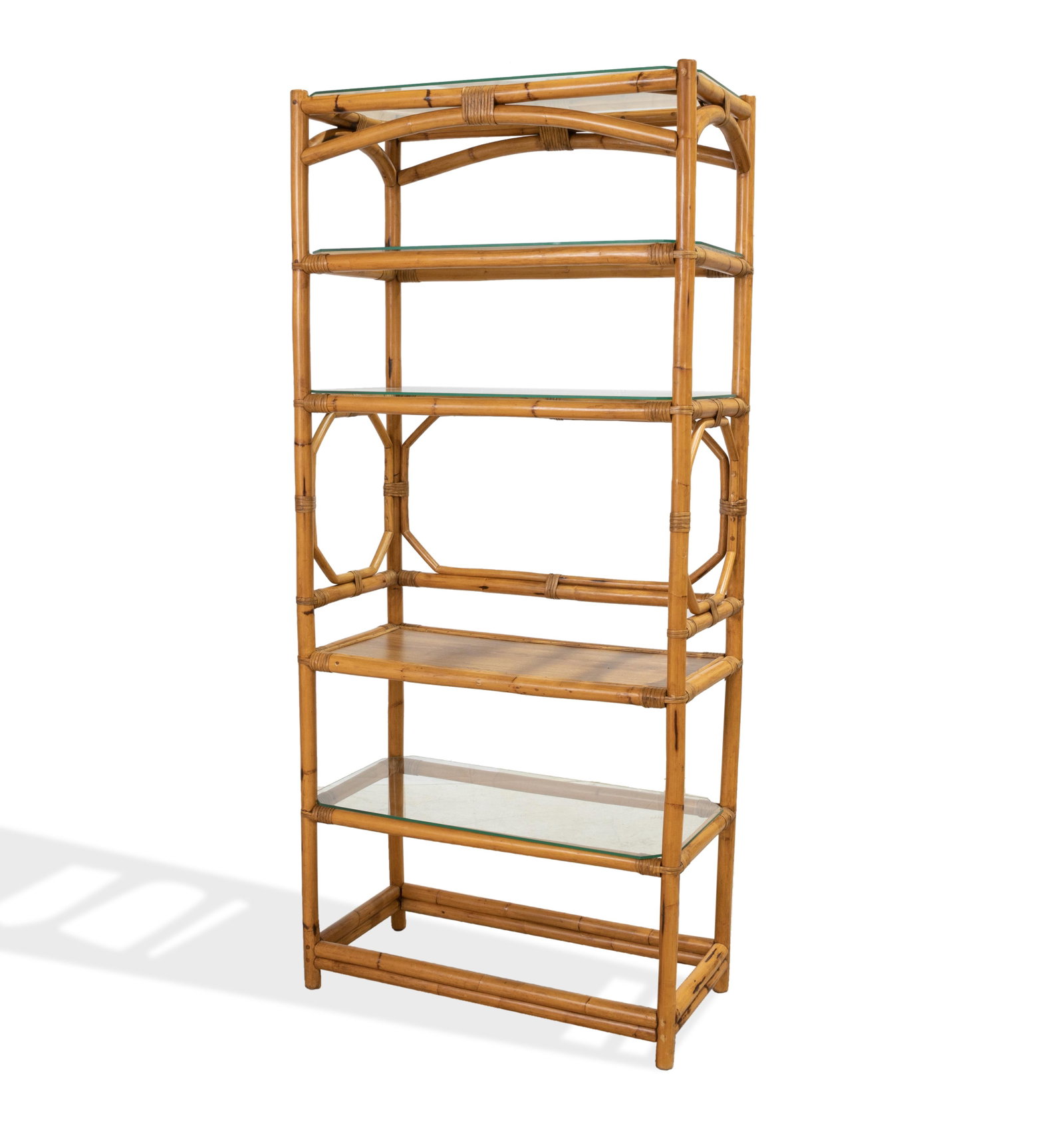Rattan Etagere: Description - Rattan etagere. Dimensions - 76" x 34" x 16"