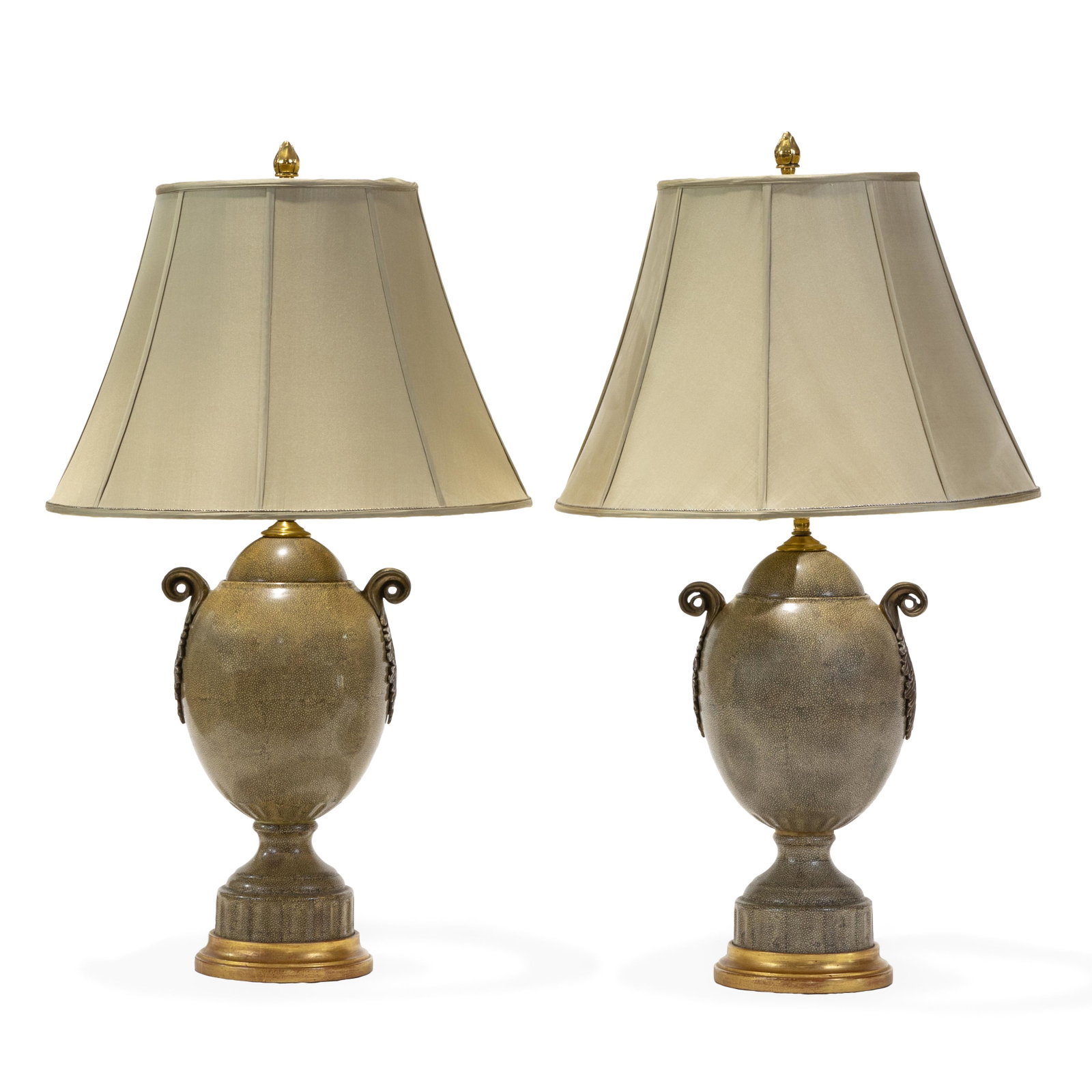 Faux Shagreen Urn Lamps - Pair: Description - Pair of faux shagreen porcelain urn lamps. Dimensions - 30" tall