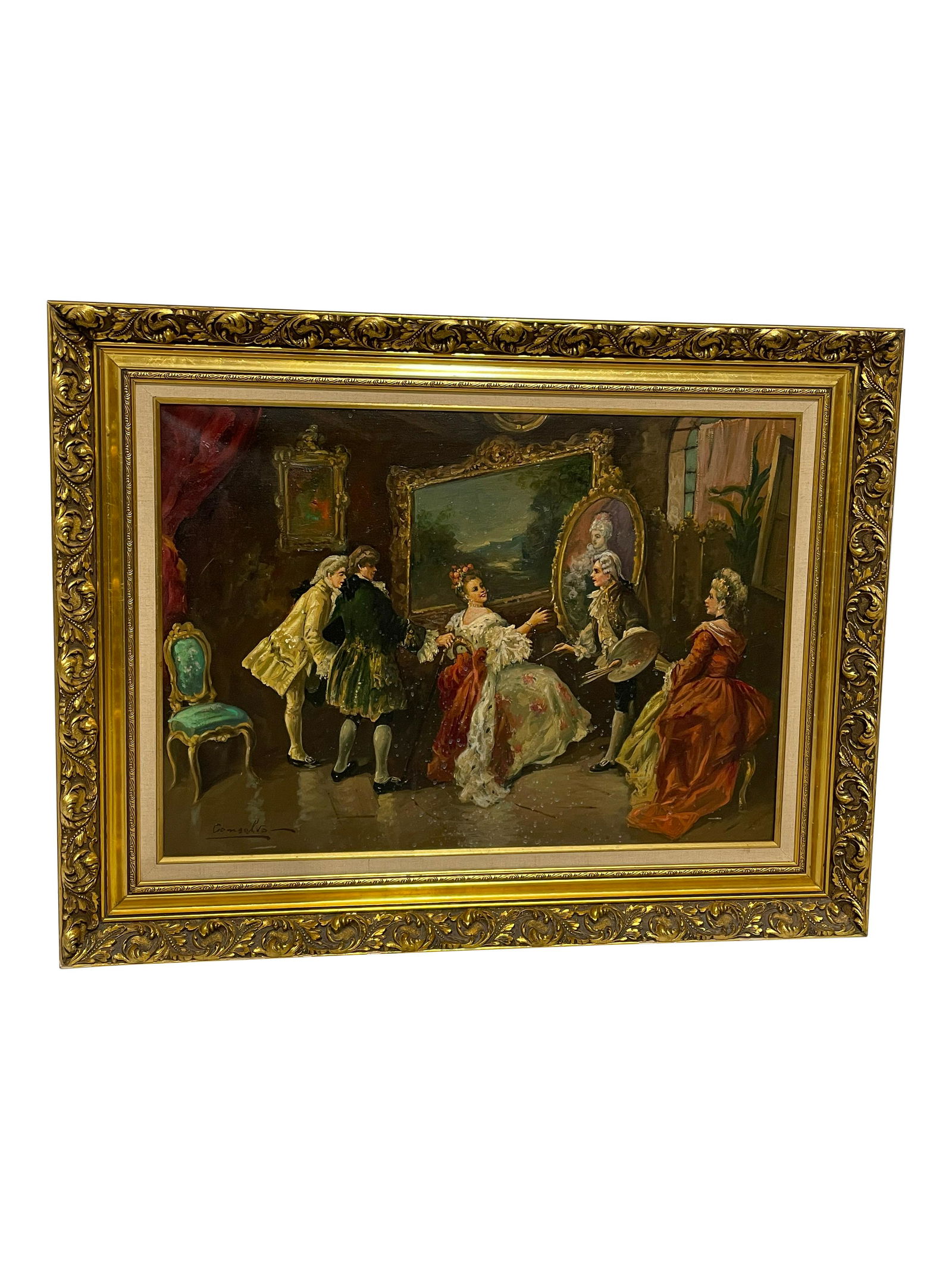 Oil on Canvas Victorian Parlor Scene (1 of 3)