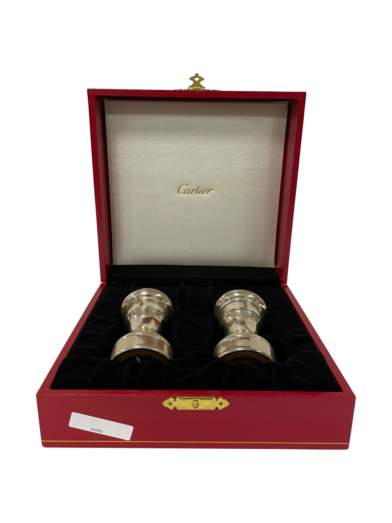 Cartier Sterling Salt & Pepper: Description - Cartier sterling salt and pepper in original case. Dimensions - 4.5" x 2.5"
