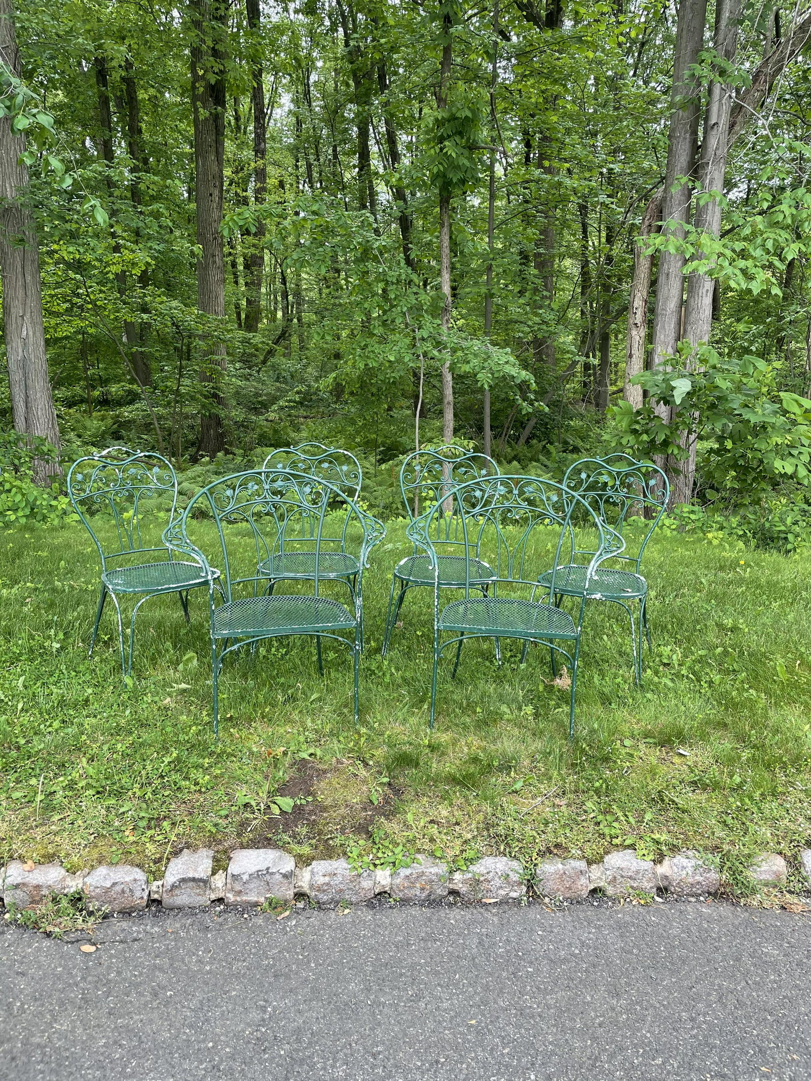 Salterini - Chairs - 6: Description - Set of 6 Salterini chairs. Dimensions - arm- 34" x 30" x 21" seat height- 15"