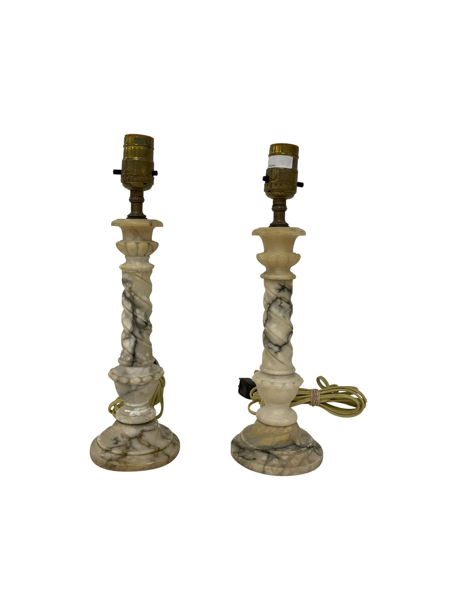 Alabaster Lamps - Pair: Descritiopn - Pair of Alabaster lamps. Dimensions - 13" high