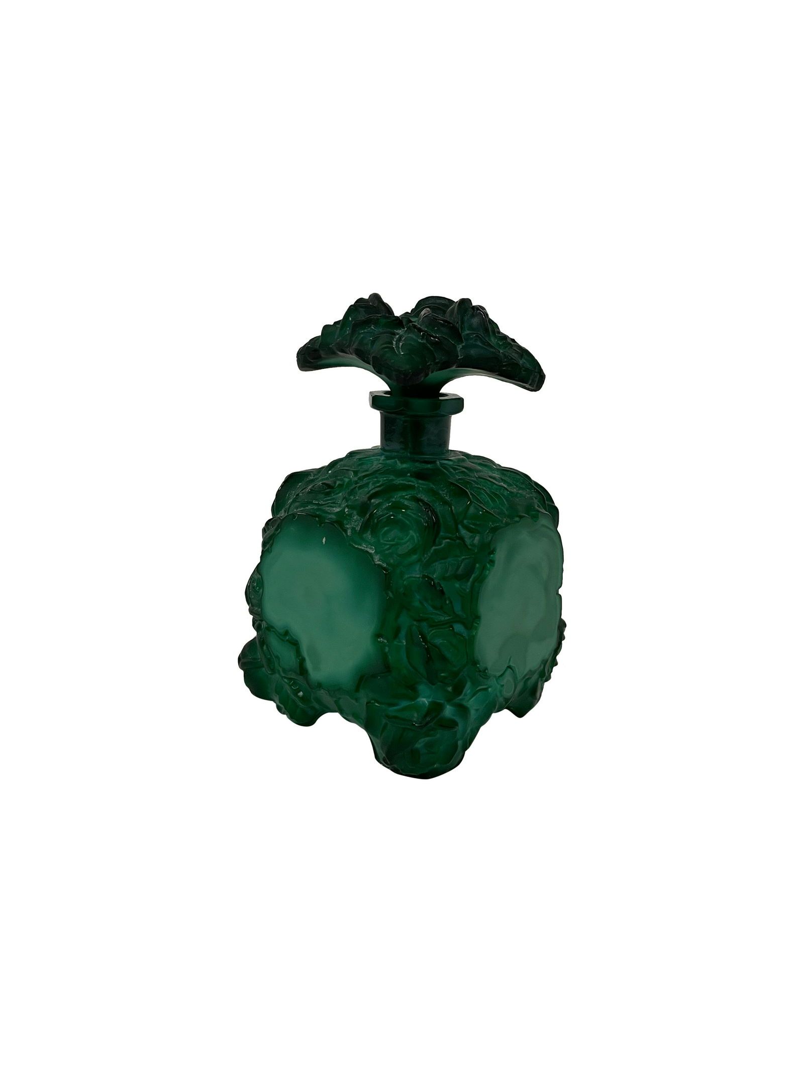 Malachite Glass Perfume Bottle: Descritiopn - Malachite glass perfume bottle. Dimensions - 5"
