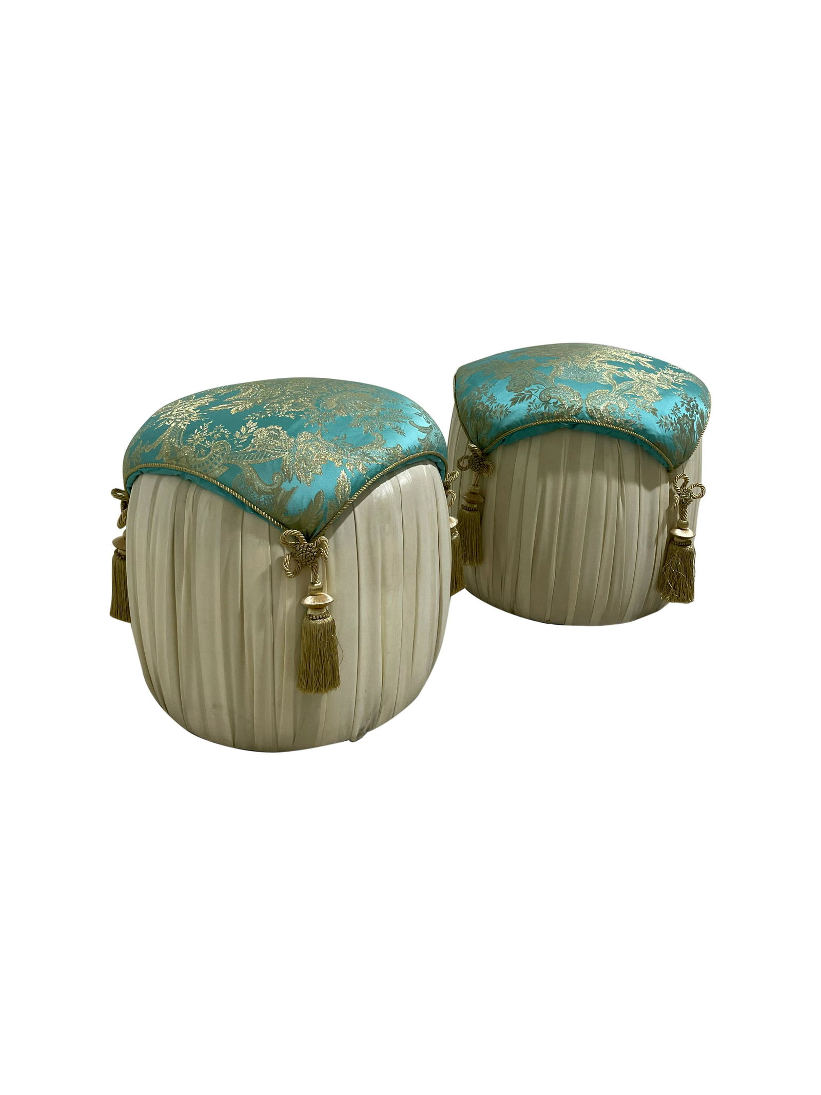 Decorated Pouf Ottomans - Pair (1 of 2)