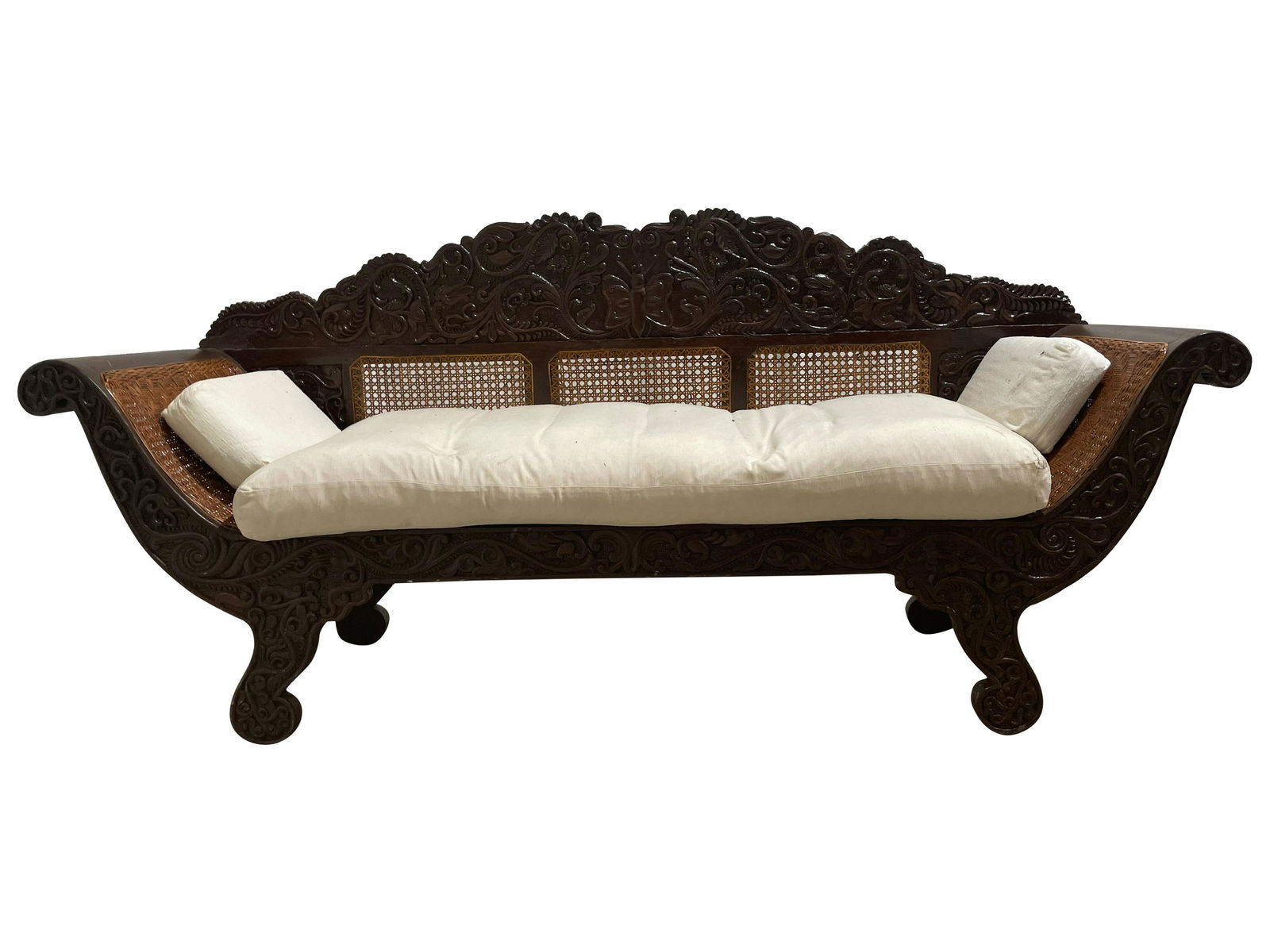 Anglo Indian Carved Cane and Rattan Sofa (1 of 2)
