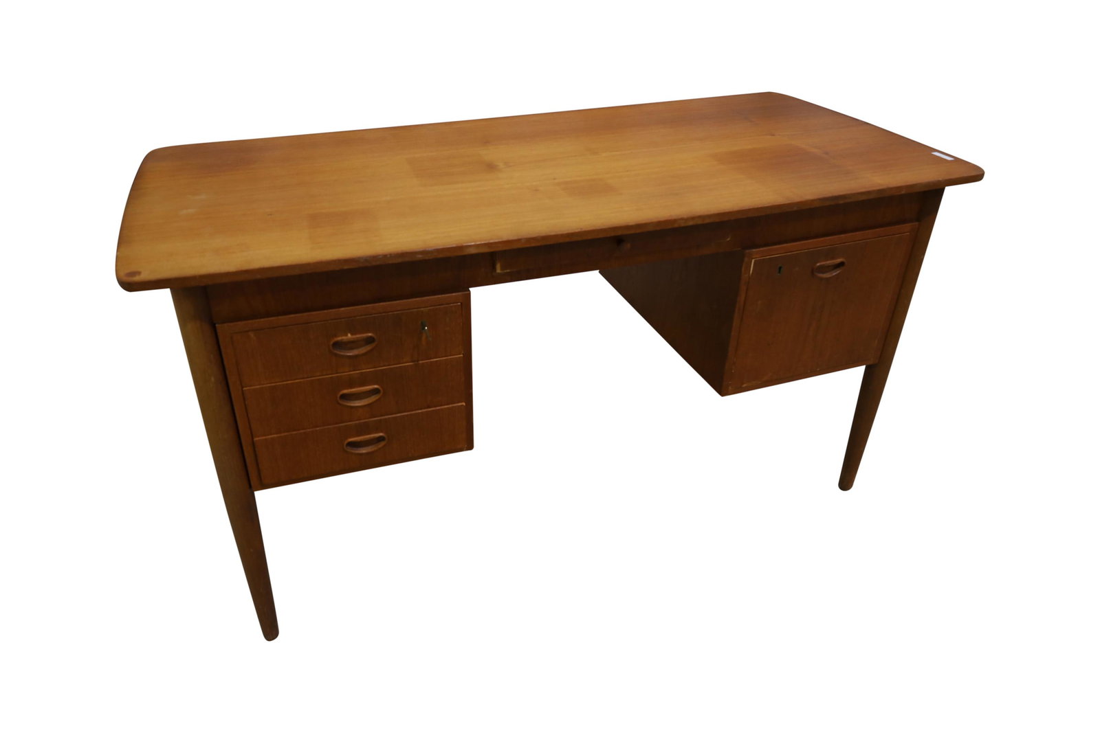Danish Teak Desk: Description - Danish teak desk. Dimensions - 29.5" x 56" x 25"