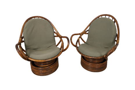 Paul Frankl Style Rattan Chairs: Description - Paul Frankl Style rattan swivel chairs. Dimensions -